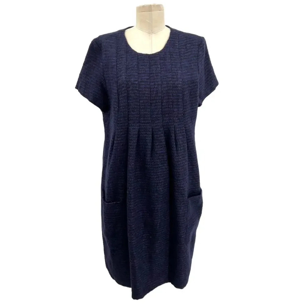 Anna Sui Swing Mod Dress Tweed Boucle Knit Short Sleeve Purple Black Size‎ 12